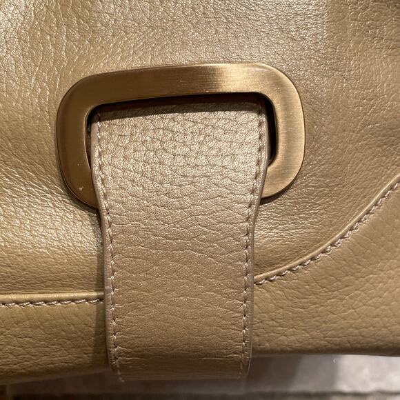 MAXX New York Pebbled Leather Satchel | Tan Neutral Gold Shoulder Leopard Tote - Picture 12 of 13